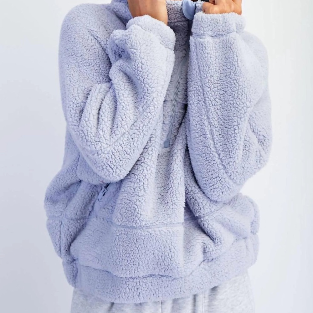 Cozy Baby Blue Sherpa Teddy Pullover Hoodie